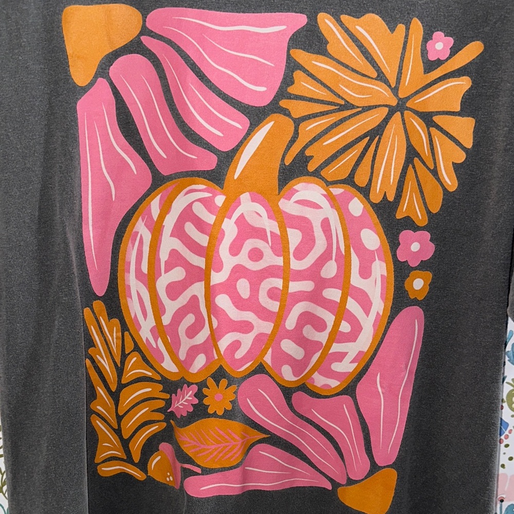 Comfort Colors Black Tee with Pink and Orange Design - Picture 3 of 7